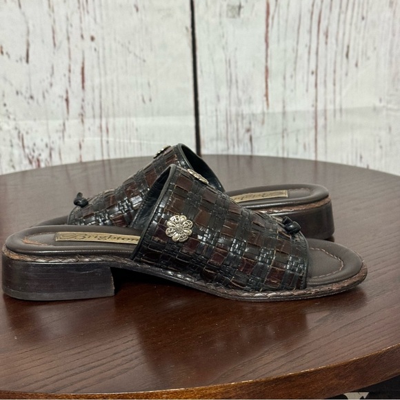BRIGHTON women’s woven leather slides thongs sandals multi tone brown size 6 GUC - Picture 7 of 16